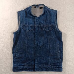 Rough Neck First MFG Co Vest Mens Small Blue Raw Denim Conceal Carry Biker